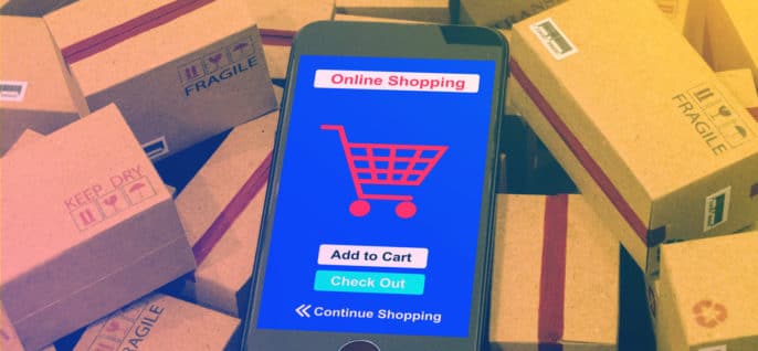 Mobile phone with online shopping checkout screen